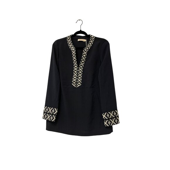 Tory Burch Womens Tunic Top sz 4 navy blue Embroidered Popover Blouse Boho NWT - Picture 2 of 14